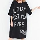 Elbow-sleeve Lettering T-shirt Midi Dress