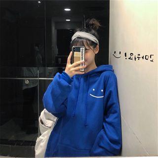 Smile Face Front Pocket Hooded Sweatshirt