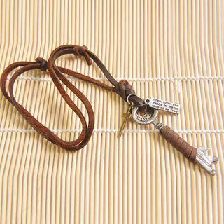 Key Genuine Leather Necklace Coffee - One Size