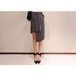 Asymmetric-hem Stripe Skirt