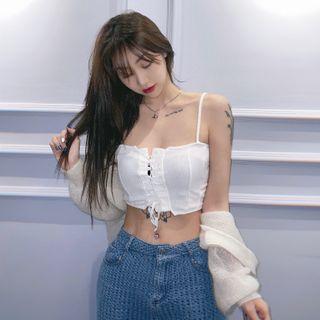Spaghetti Strap Lace Up Top White - One Size