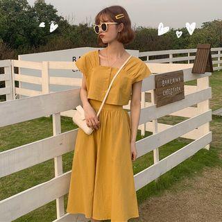 Set: Buttoned Short-sleeve Top + A-line Skirt