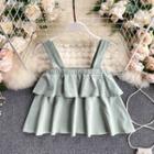 Suspender Ruffle Cropped Top Green - One Size