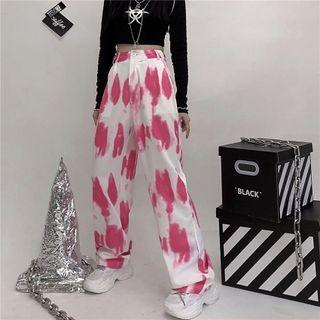 High-waist Tie-dye Print Wide-leg Pants