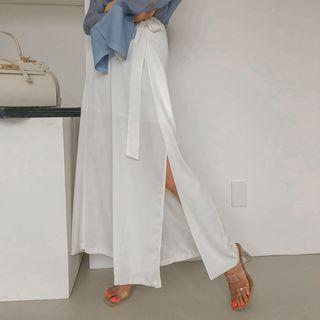 Slit-side Culottes With Sash