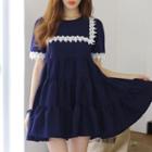 Lace Trim Short-sleeve Chiffon Dress