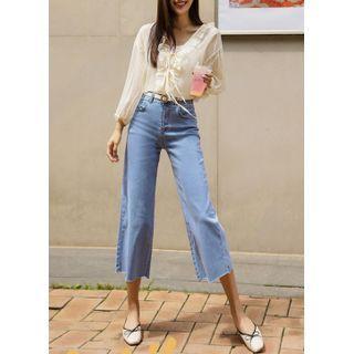 Washed Crop Wide-leg Jeans