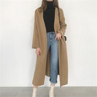 Handmade Wool Blend Collarless Wrap Coat