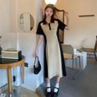 Elbow-sleeve Polo Neck Two-piece A-line Dress (various Designs)