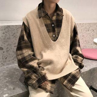 Knit Vest / Plaid Shirt