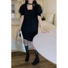 Plain Ruffle Oversize Dress Black - One Size