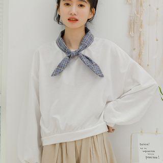 Plaid Bow Panel Cropped Pullover White - One Size