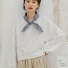Plaid Bow Panel Cropped Pullover White - One Size