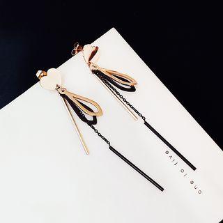 Stainless Steel Heart & Bar Fringed Earring Heart - Rose Gold - One Size