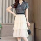 Sequined Short-sleeve Layered A-line Dress