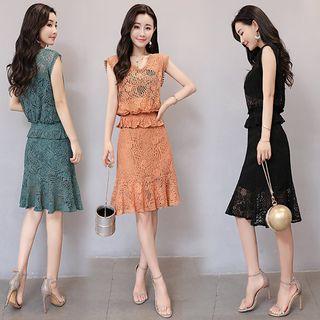 Set: Lace Sleeveless Top + Midi Skirt