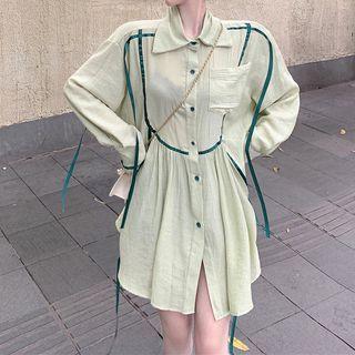 Ruched Long-sleeve Midi Dress Green - One Size