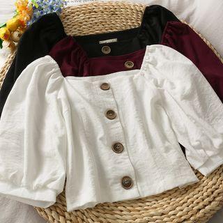 Square-neck Plain Crop Blouse
