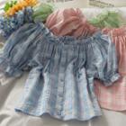 Off-shoulder Ruffled-trim Plaid Crop Top