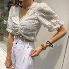 Drawcord Eyelet Lace Belly Blouse Ivory - One Size