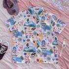 Short-sleeve Cartoon Print Shirt White & Red & Yellow & Blue - One Size