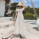 Short-sleeve Cold-shoulder Mesh Midi Dress