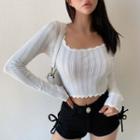 Square Collar Cropped Open-knit Top