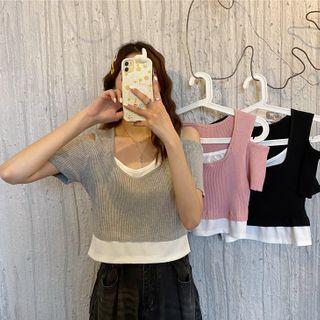 Mock Two-piece Cold-shoulder Top