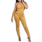 Deep V Lace Up Strapless Jumpsuit