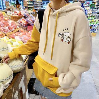 Duck Embroidered Color Panel Hoodie Yellow - One Size