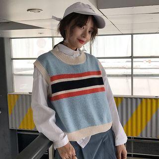 Striped Panel Knit Vest As Shown In Figure - One Size