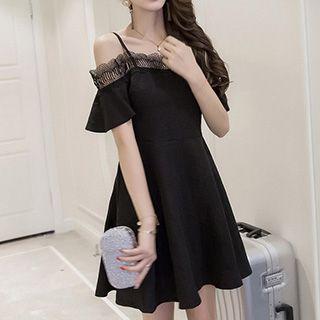 Elbow-sleeve Off Shoulder A-line Dress