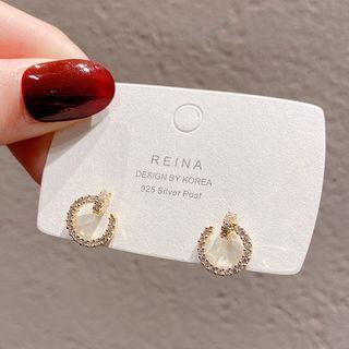 Rhinestone Ear Stud 1 Pair - Re2394 - 925 Silver - Gold - One Size