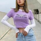 Mock Two-piece Lettering Long-sleeve Cropped T-shirt