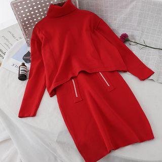 Set: Turtleneck Sweater + Knit Tank Dress