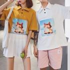 Couple Matching Short-sleeve Lettering Polo Shirt