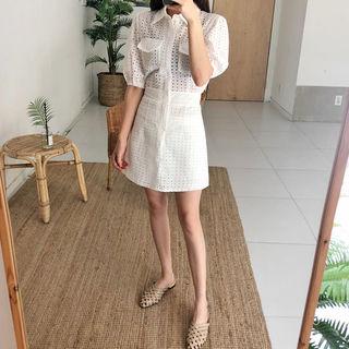Slit-back Eyelet-laced Minidress