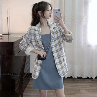 Plaid Blazer / Strappy A-line Dress