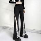 High Waist Lace-panel Boot-cut Pants