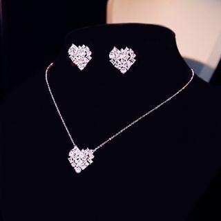 Wedding Rhinestone Heart Pendant Necklace / Earring