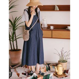 Flared Denim Long Overall Dress