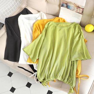 Round-neck Drawstring Short-sleeve Knit Top