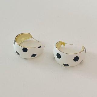 Dotted Open Hoop Earring 1 Pair - Black Dot - White - One Size