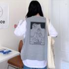 Set: Loose-fit Long-sleeve Plain T-shirt + Loose-fit Printed Vest