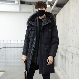 Faux Fur Hooded Cargo Long Coat