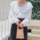 Crochet Lace Panel V-neck Chiffon Blouse White - One Size