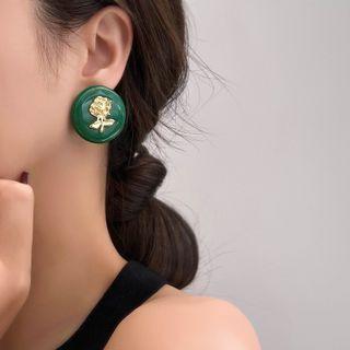 Rose Faux Pearl Asymmetrical Alloy Earring 1 Pair - Type A - Green - One Size
