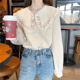 Lace-trim Collar Oversize Blouse