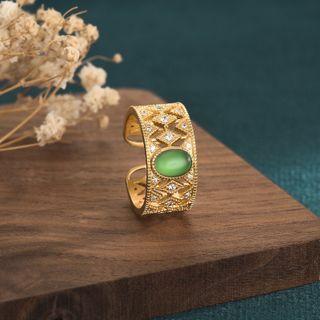 Rhinestone Alloy Open Ring Green - One Size