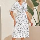 Print Short-sleeve High Waist A-line Dress